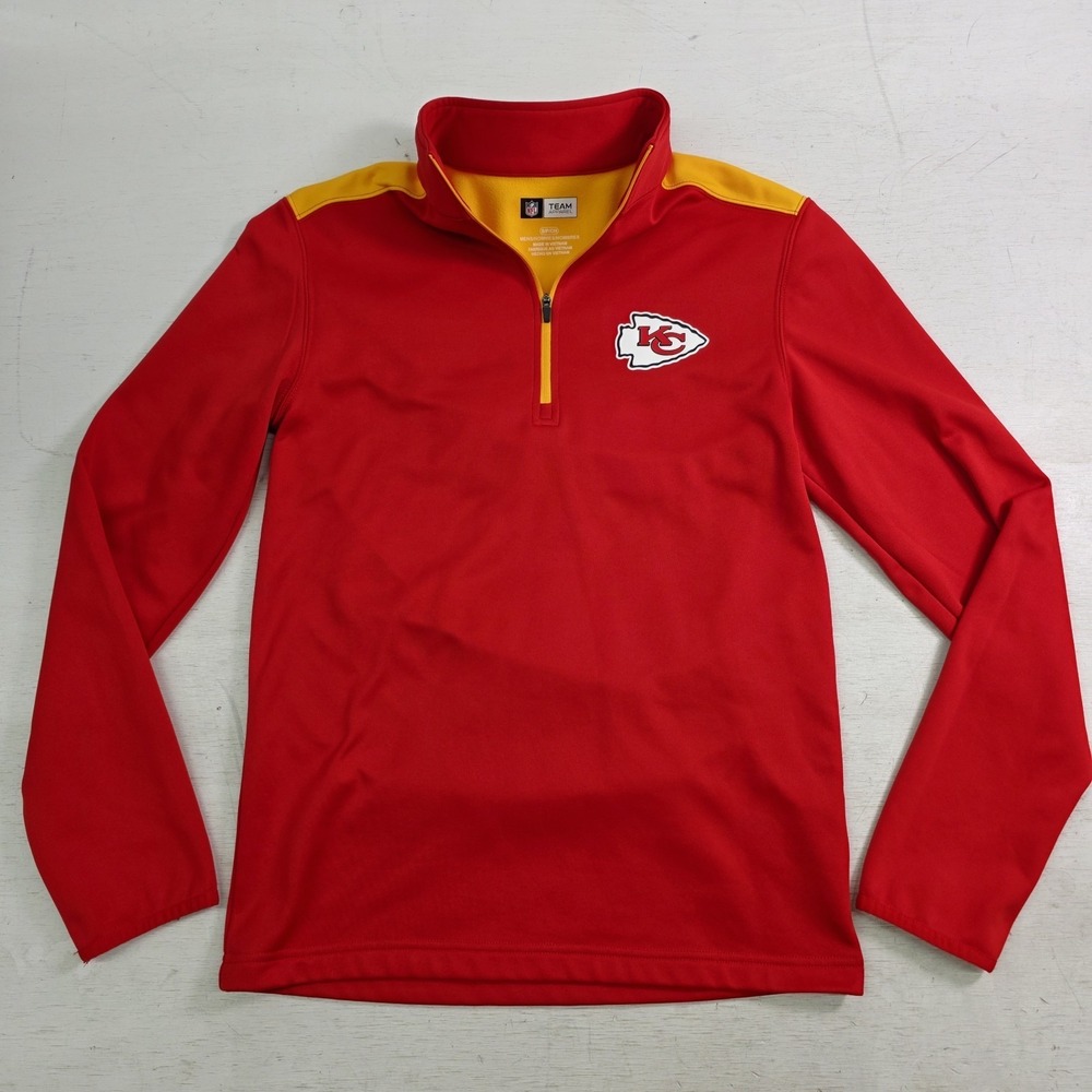 KANSAS CITY CHIEFS NFL MENS SZ S JACKET 1/4 ZIP PULLOVER RED & YELLOW POLYESTER